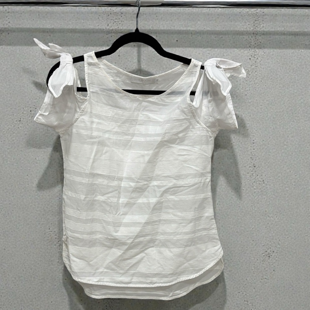 Anne Fontaine White stripe Top w/ bow sleeve detail side zip sz 40 US sz 6-8